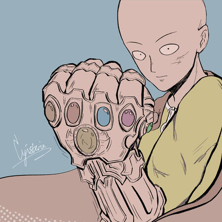 One punch man with Thanos infinity gauntlet